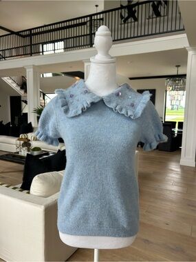Zara Light Blue Embellished Knit Top